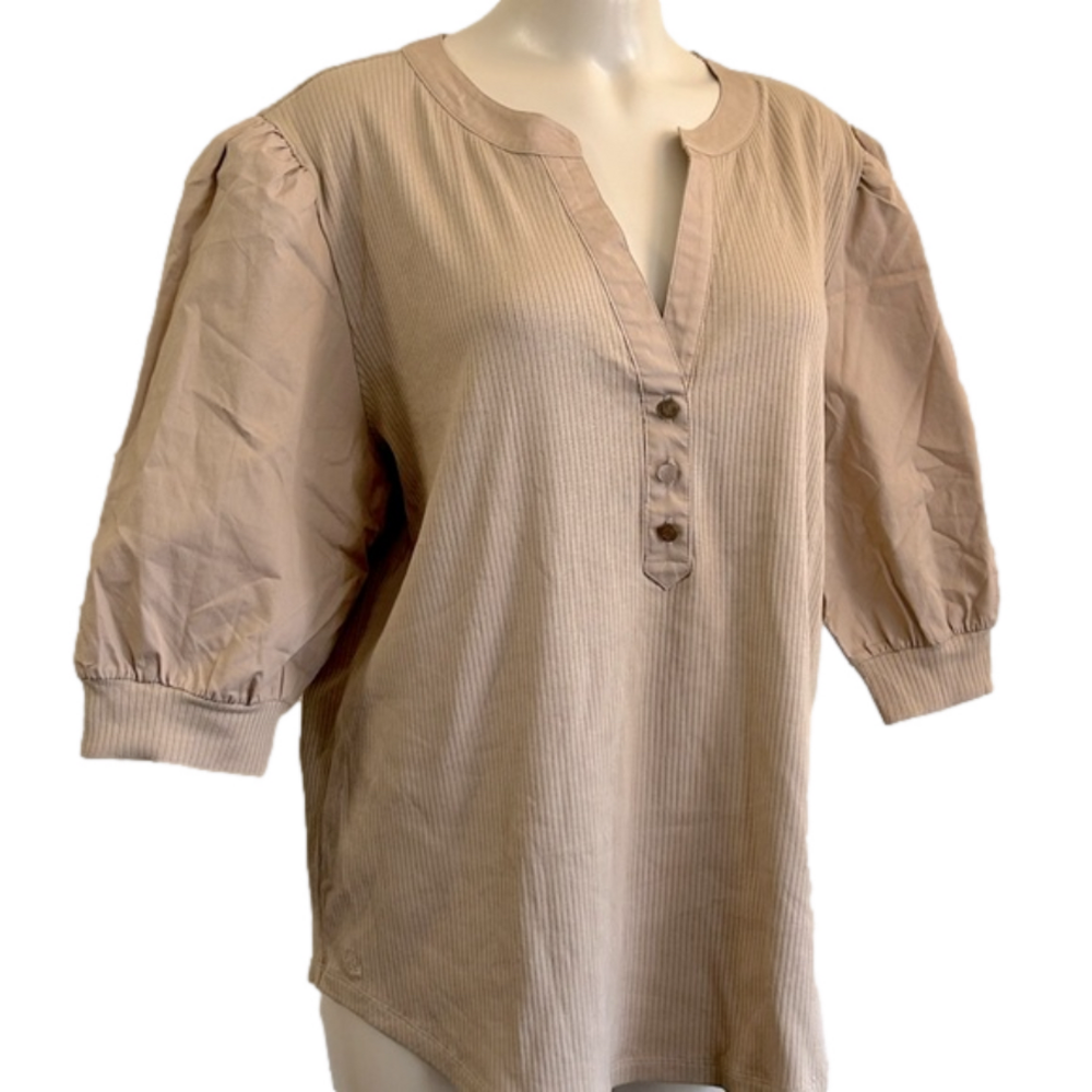Lauren Ralph Lauren puff Sleeve beige cotton blend Top 2X NWT